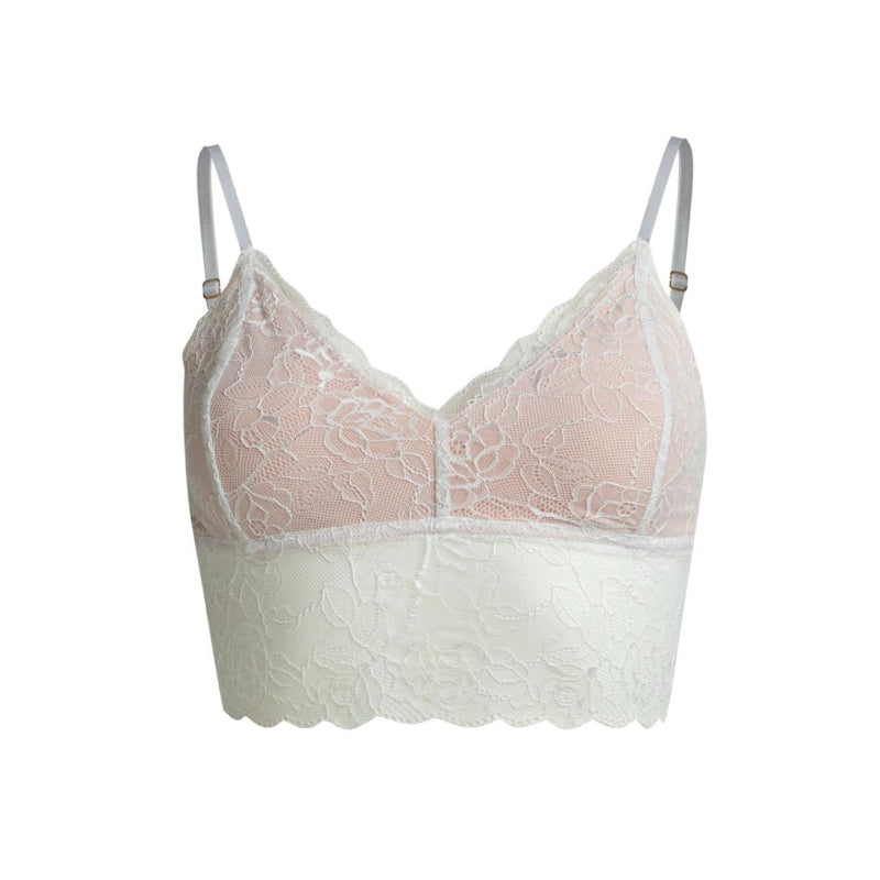 Lace-trimmed bralette on a white background