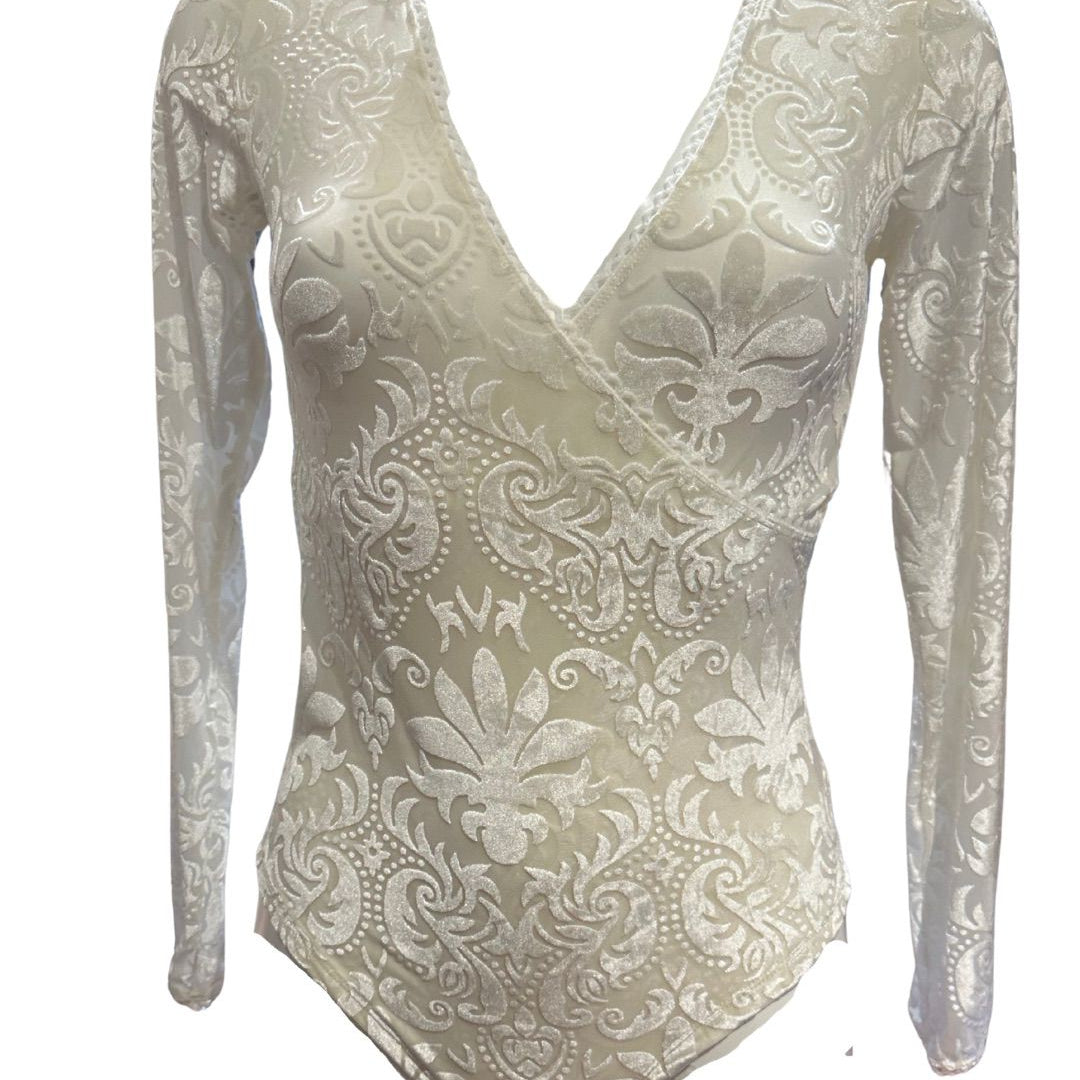 White lace bodysuit on a white background