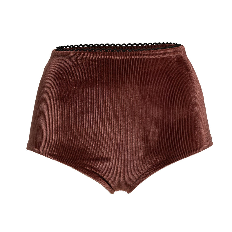 honey ribbed high-waisted bikini shorts on a white background