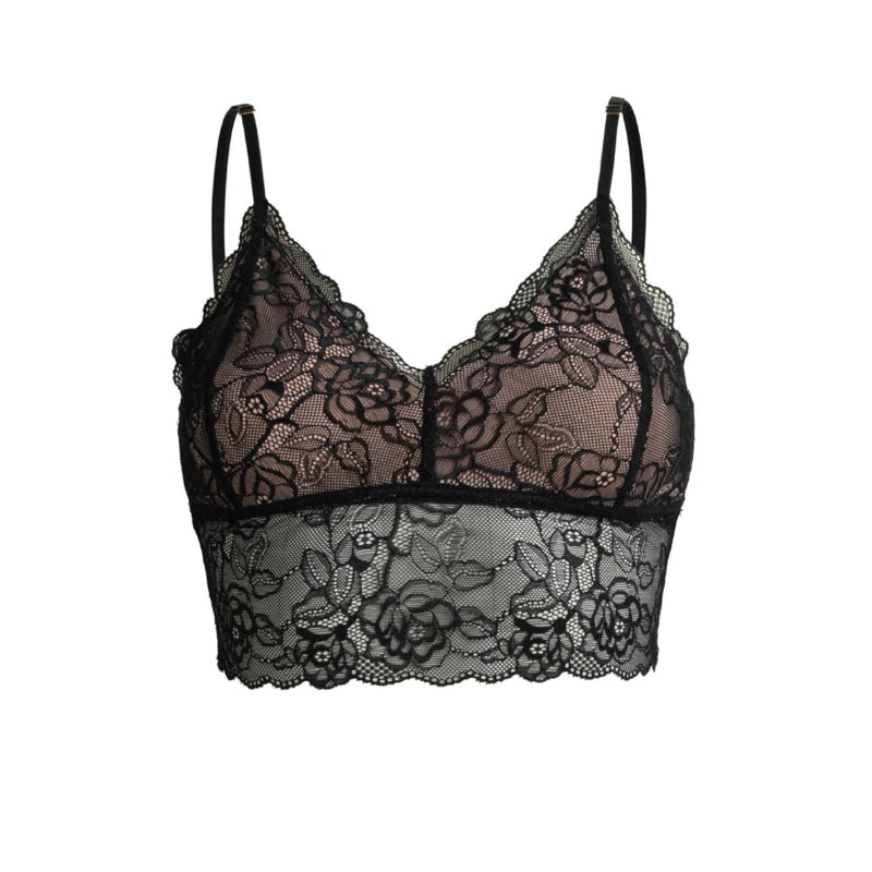 Black lace bra on a white background