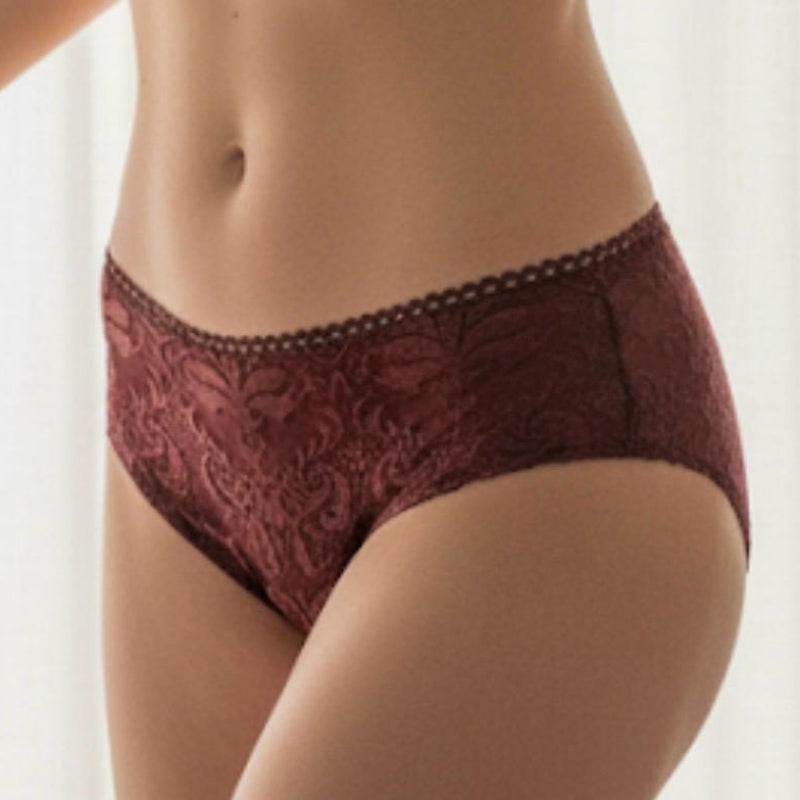 Maroon lace underwear on a white background